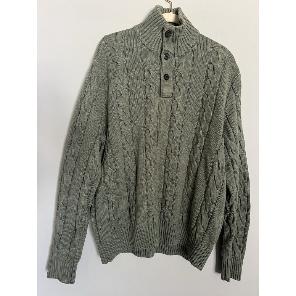 Polo Ralph Lauren Sweater Men Large Sage Silk Cashmere Cable Knit Mock Neck